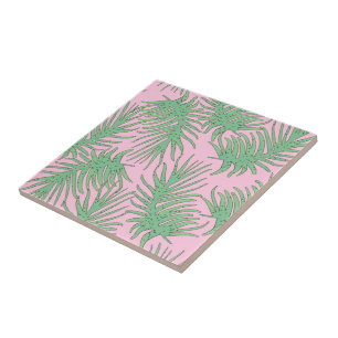 Fern branches on pink. ceramic tile