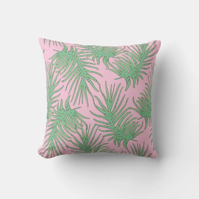 Fern branches on pink. throw pillow (Front)