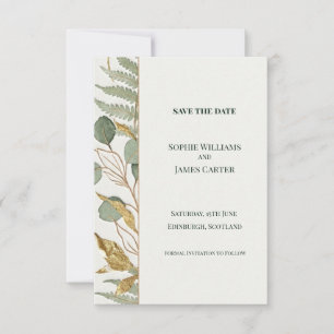 Fern Eucalyptus Gold Save The Date Card