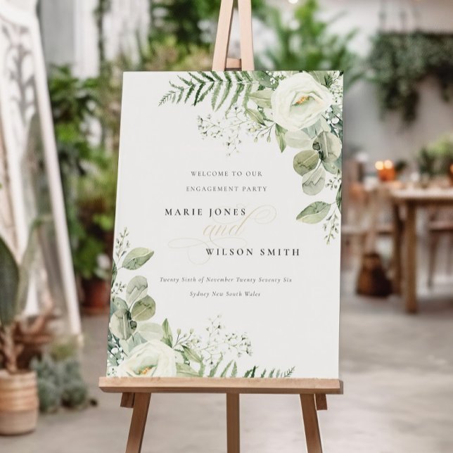 Fern Eucalyptus Greenery Fauna Engagement Welcome Foam Board (Creator Uploaded)