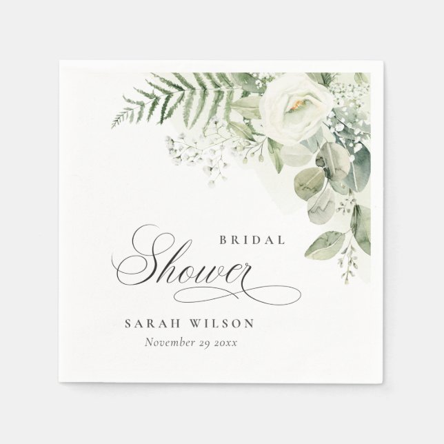 Fern Eucalyptus Greenery Foliage Bridal Shower  Napkins (Front)