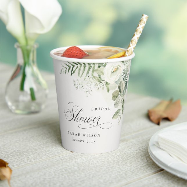 Fern Eucalyptus Greenery Foliage Bridal Shower Paper Cups (Insitu)
