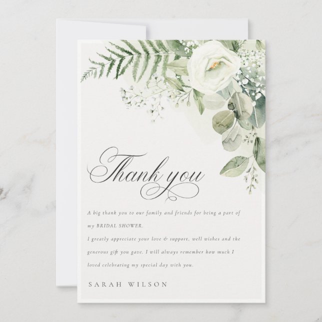 Fern Eucalyptus Greenery Foliage Bridal Shower Thank You Card (Front)