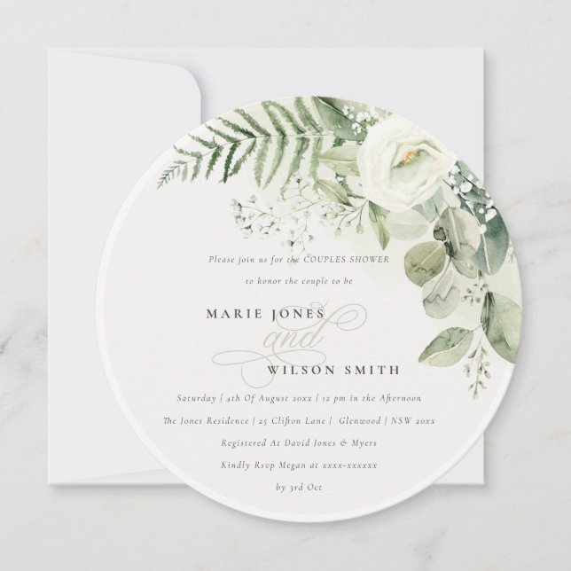 Fern Eucalyptus Greenery Foliage Couples Shower Invitation (Front)
