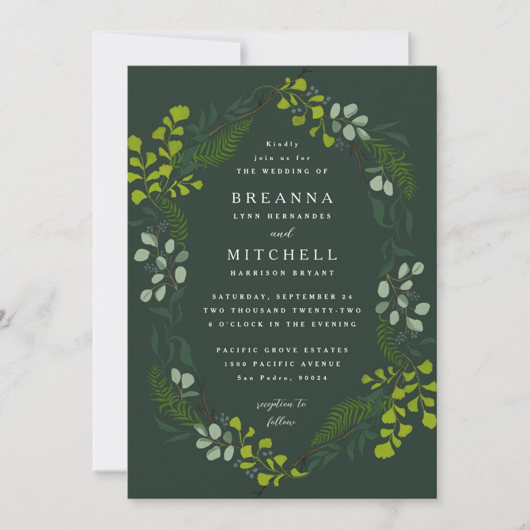 Fern Eucalyptus Hand-Drawn Greenery Green Wedding                    Invitation