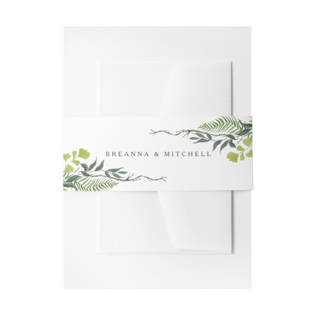Fern Eucalyptus Hand-Drawn Greenery Wedding Invitation Belly Band (Front Example)