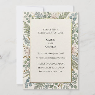 Fern Eucalyptus Pink Floral Wedding Invitation