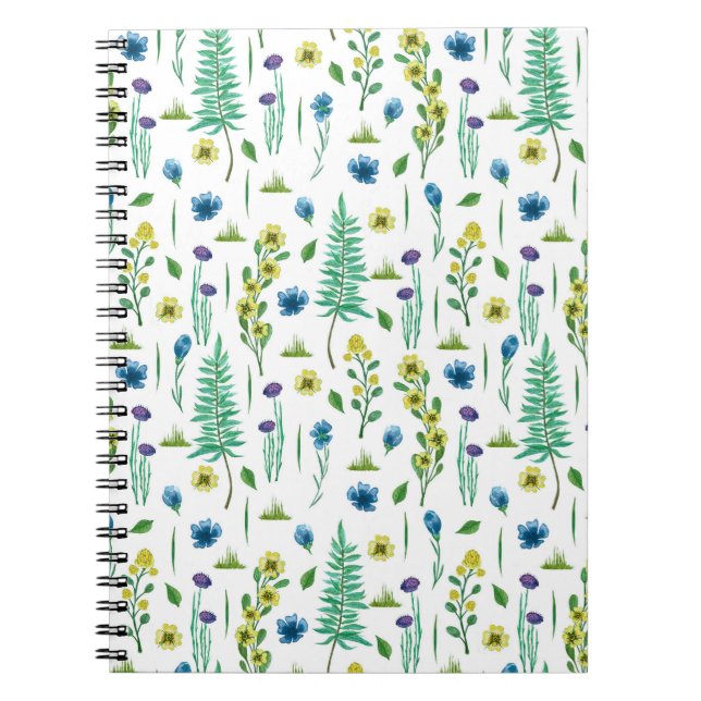 Fern Flowers Seamless Nature Pattern Notebook (Front)