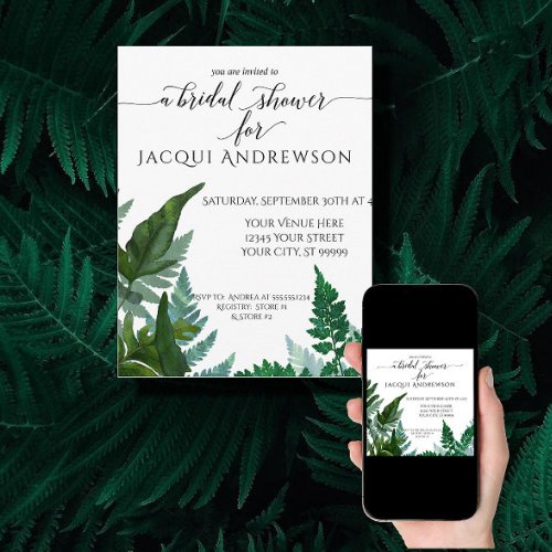 Fern Foliage Botanical Bridal Shower Mint Sage Invitation