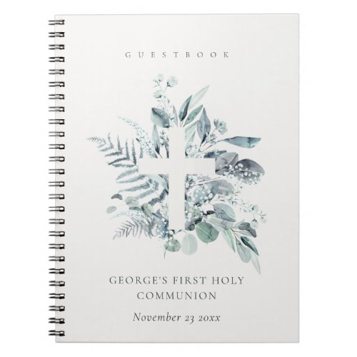 Fern Foliage Cross First Holy Communion Guestbook Notebook