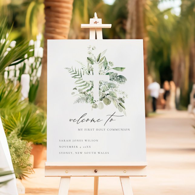 Fern Foliage Cross First Holy Communion Welcome Foam Board (Creator Uploaded)