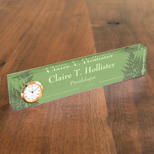 Fern Frond Silhouette Custom Name and Title Desk Name Plate (Side)