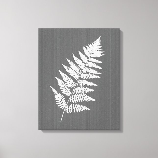 Fern Frond, White on Charcoal Gray / Grey Canvas Print (Front)