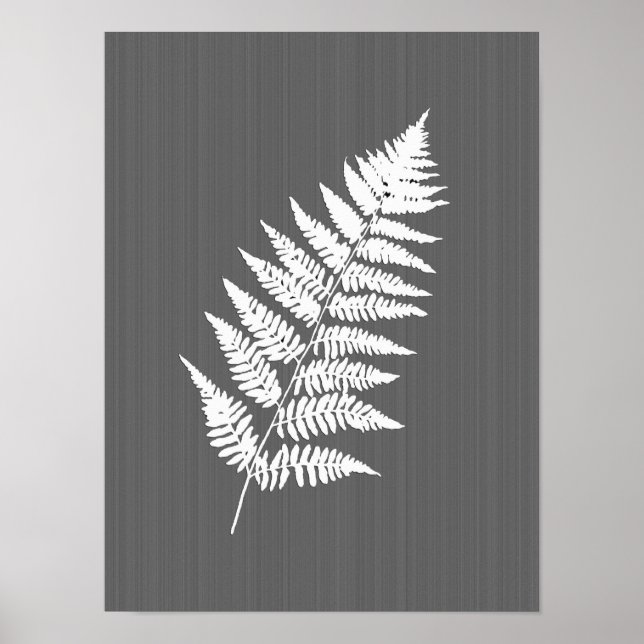 Fern Frond, White on Charcoal Gray / Grey Poster (Front)