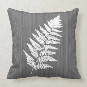 Fern Frond, White on Charcoal Gray / Grey Throw Pillow