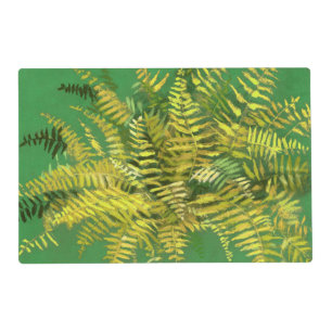 Fern, fronds, floral, green golden yellow greenery placemat