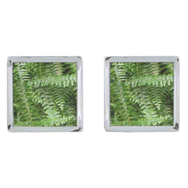 Fern Fronds I Green Nature Cufflinks (Front)