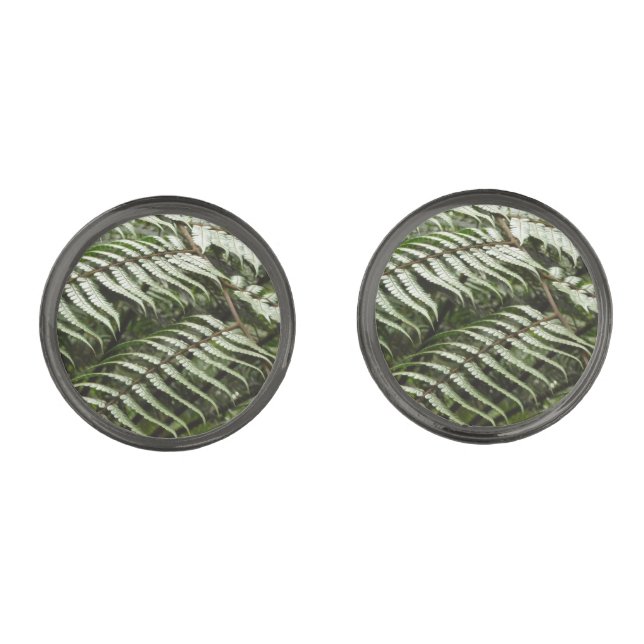 Fern Fronds II Dark Green Nature Cufflinks (Front)