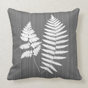 Fern Fronds, White on Charcoal Gray / Grey Throw Pillow