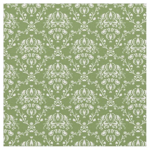 Fern Green and White Damask Fabric