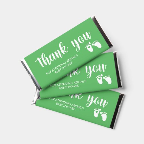 Fern Green Heart Footprints Baby Shower Thank You Hershey Bar Favors