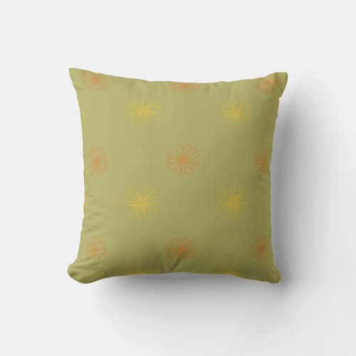 Fern green orange yellow floral pattern throw pillow