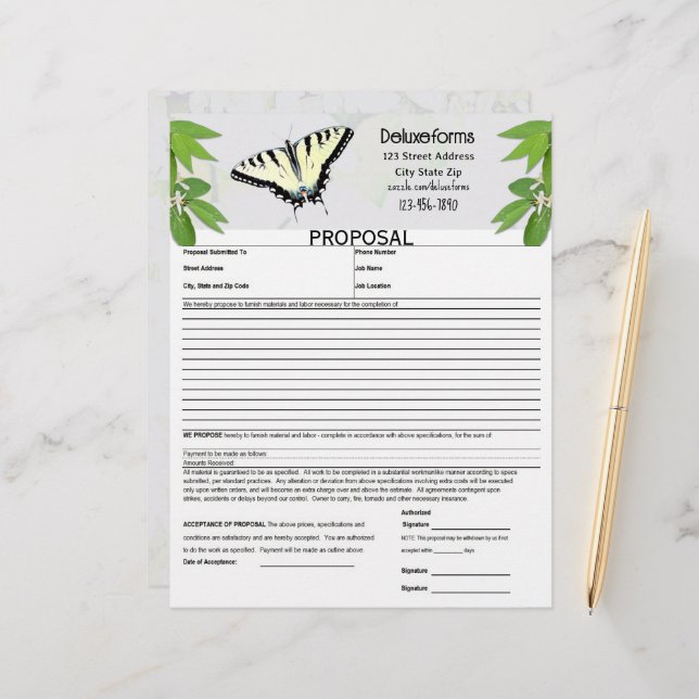 Fern Green Tiger Swallowtail Butterfly Proposal Letterhead (Front/Back In Situ)