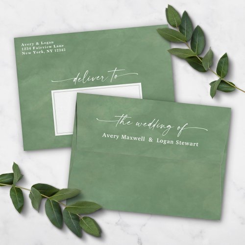 Fern Green Watercolor A7 5x7 Wedding Invitation Envelope