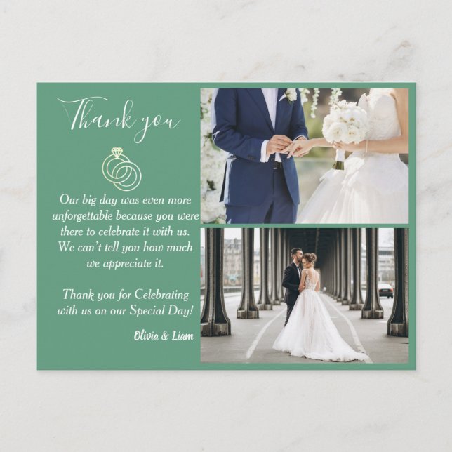 Fern Green Wedding Ring Wedding Thank You Postcard (Front)