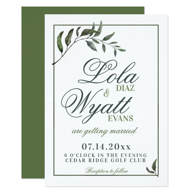 Fern Green Willow Branch Elegant Wedding Invitation