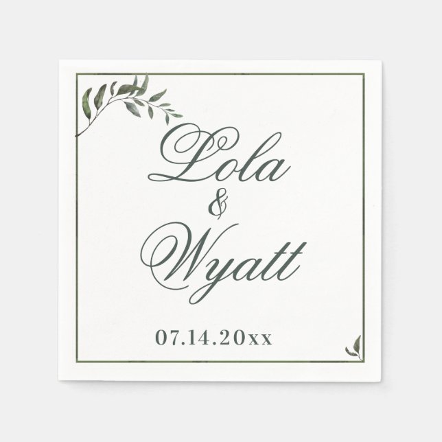 Fern Green Willow Branch Elegant Wedding Napkins (Front)