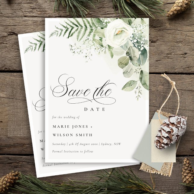 Fern Greenery White Floral Save The Date Invite (Creator Uploaded)