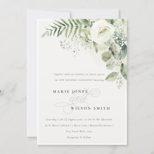 Fern Greenery White Floral Vow Renewal Invite