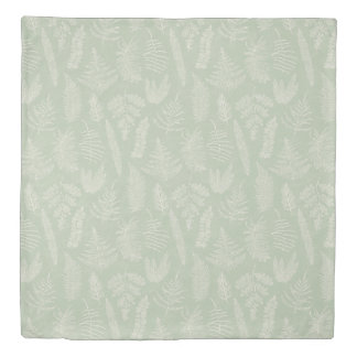 Fern Herbarium Duvet Cover - Sage Green on Cream