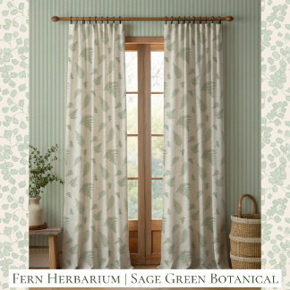Fern Herbarium Sage Green Blackout Curtains