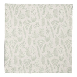 Fern Herbarium & Stripe Duvet Cover - Sage Green