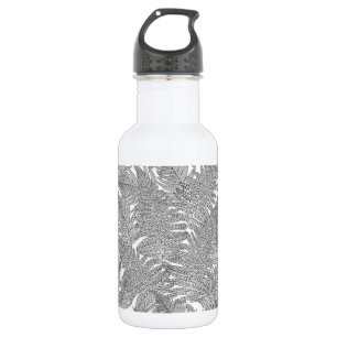Fern in black and white stainless steel water bottle