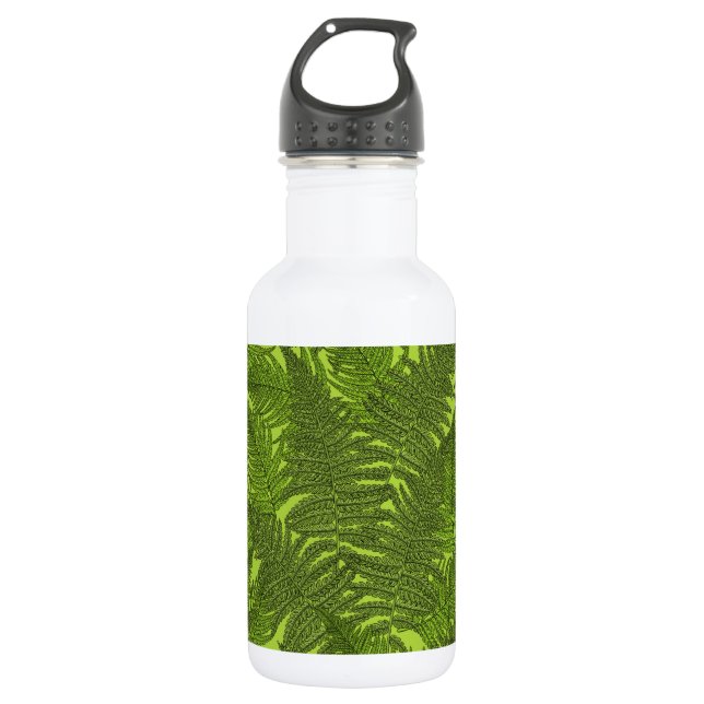 Fern in green stainless steel water bottle (Front)