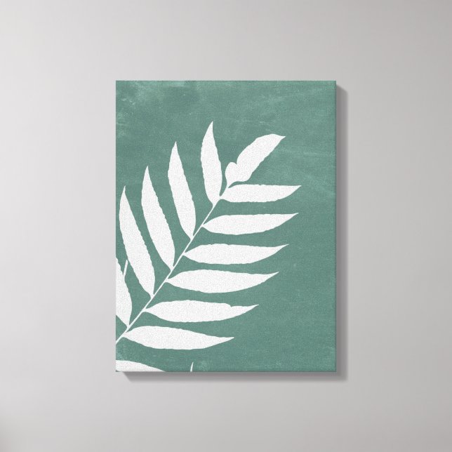 "Fern in Stillness"—A Minimalist White Fern Leaf Canvas Print (Front)