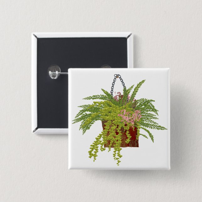 Fern Ivy Hanging Plant Botanical Illustration Art Button (Front & Back)
