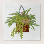 Fern Ivy Hanging Plant Botanical Illustration Art Jigsaw Puzzle<br><div class="desc">Jigsaw Puzzle hobby and decorative wall art decor printed with Fern Ivy Hanging Plant Botanical Illustration Art original graphic design artwork by TheFabricSeal print on demand shop at Zazzle.com #ZazzleMade ©️Original. https://www.zazzle.com/store/thefabricseal This hand drawn image features a lovely chain hanging plant with cascading green leaves and soft pink flowers in...</div>