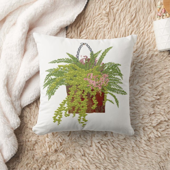 Fern Ivy Hanging Plant Botanical Illustration Art Throw Pillow (Blanket)