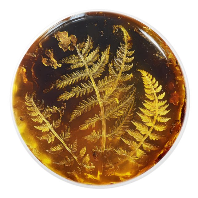 Fern Leaf Amber Pattern Ceramic Knob (Front)
