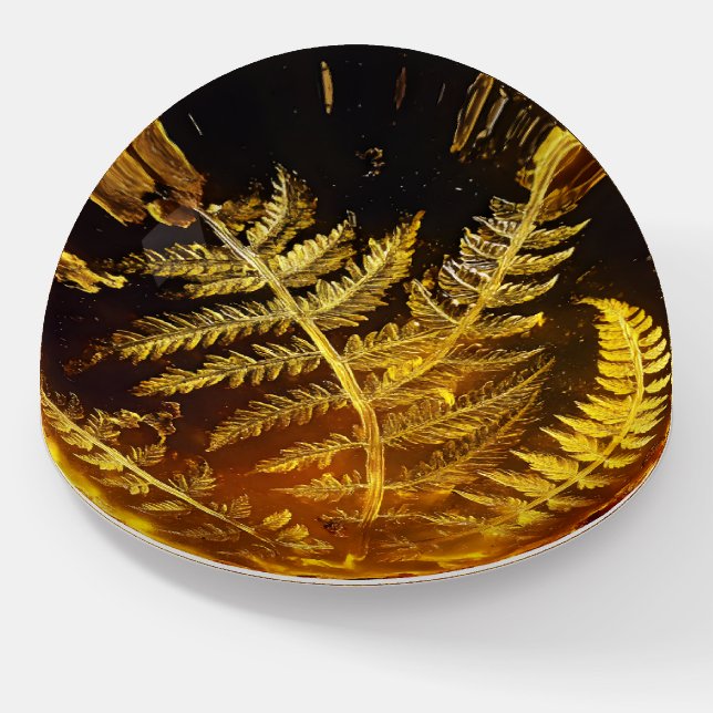 Fern Leaf Amber Pattern Paperweight (Angled)