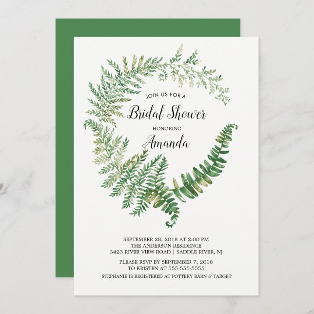 Fern Leaf Bridal Shower Invitation (Front/Back)