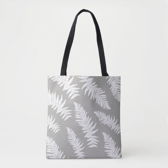 Fern Leaf Print Gray Tote Bag (Front)