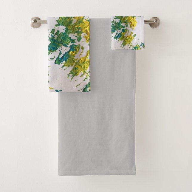 Fern Leaf Print Green Painting Fiber Art Bath Towel Set (Insitu)