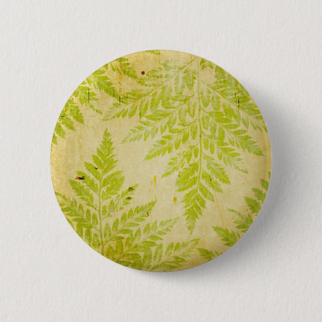Fern Leaf Stamped Pattern Grungy Background Pinback Button (Front)
