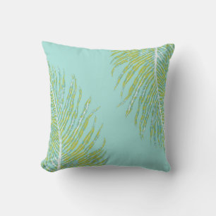 Fern Leaf Throw Pillow Apple Green Aqua Blue