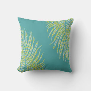 Fern Leaf Throw Pillow Apple Green Teal Aqua Blue